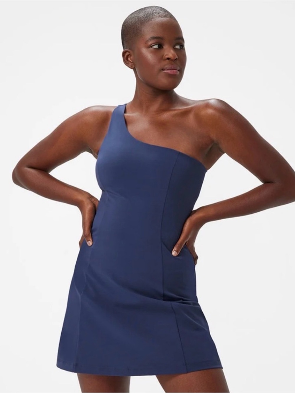 Outdoor Voices One-Shoulder Navy Dress